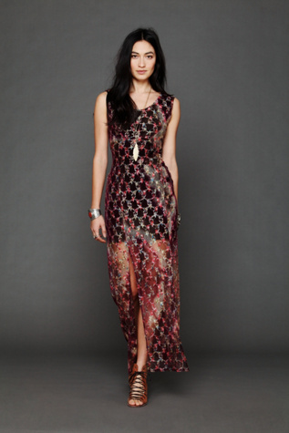 Free People Tie Dye Lace Column Dress