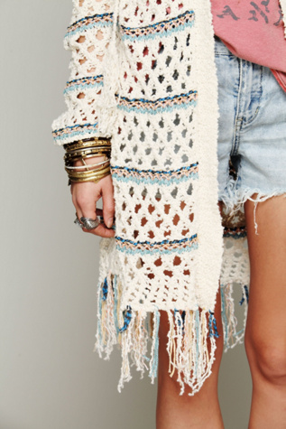 Hooded Stripe Fringe Cardi