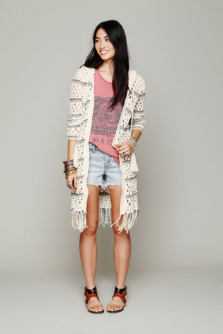 Hooded Stripe Fringe Cardi