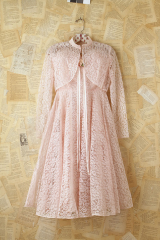 Vintage Pink Lace Dress with Matching Shrug
