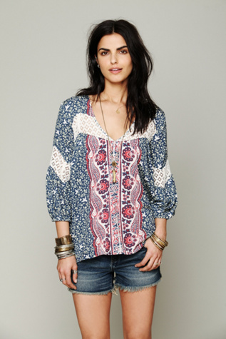 Printed Bubble Sleeve Top