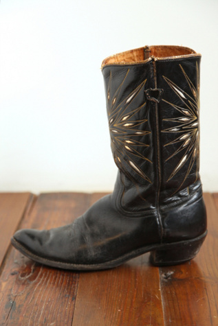 Free People Vintage Black Cowboy Boots with Metallic in vintage-shoes
