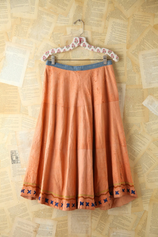 Free People Vintage Salmon Suede and Denim Skirt in vintage-skirts