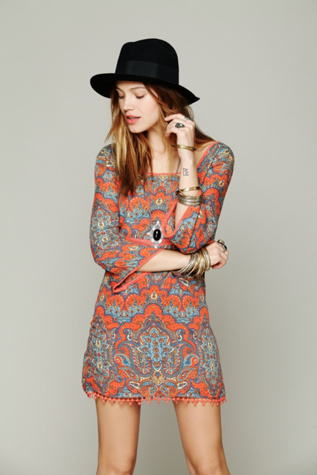 Free People Printed Square Neck Tunic in Tunic-Dresses