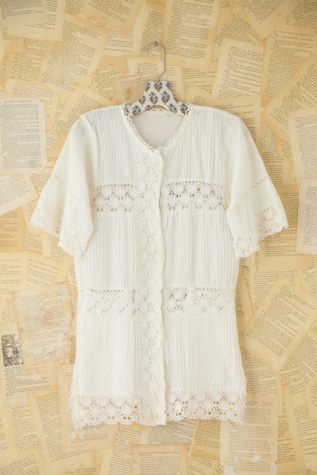 Free People Vintage Cotton and Crochet Top in Vintage-Tops