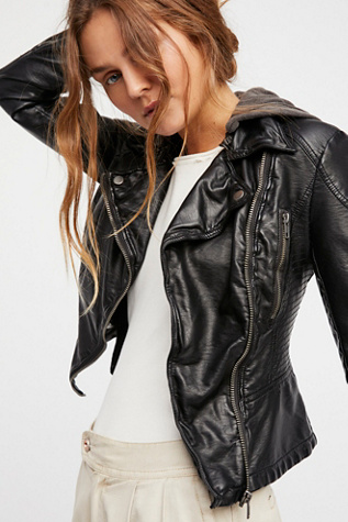 Vegan Leather Hooded Moto Jacket in whats-new-clothes