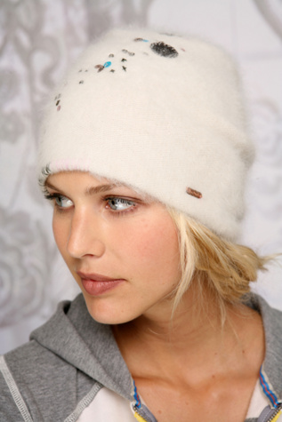 Mink Angora Embellished Beanie